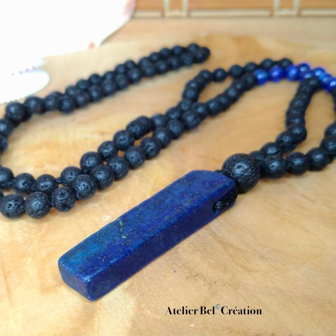 Collier homme, Mala Lapis-lazuli « Milos » - Atelier Bel’Création