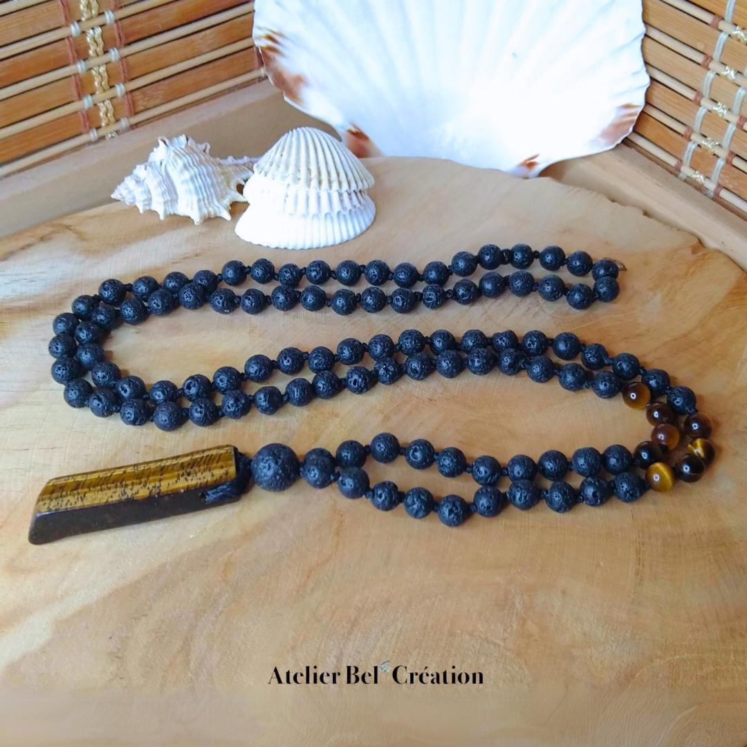 Collier homme, Mala Oeil de tigre « Melvin » - Atelier Bel’Création