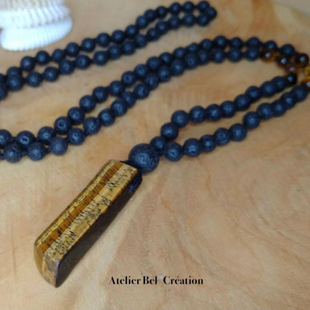 Collier homme, Mala Oeil de tigre « Melvin » - Atelier Bel’Création