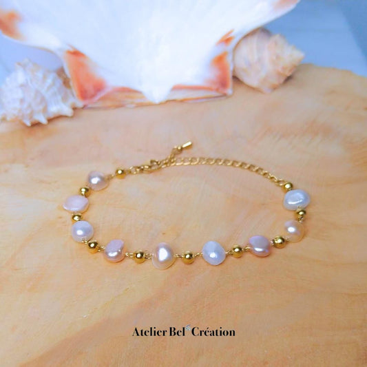 Natural gemstone Bracelets Orange moonstone, sunstone | stainless steel, shell