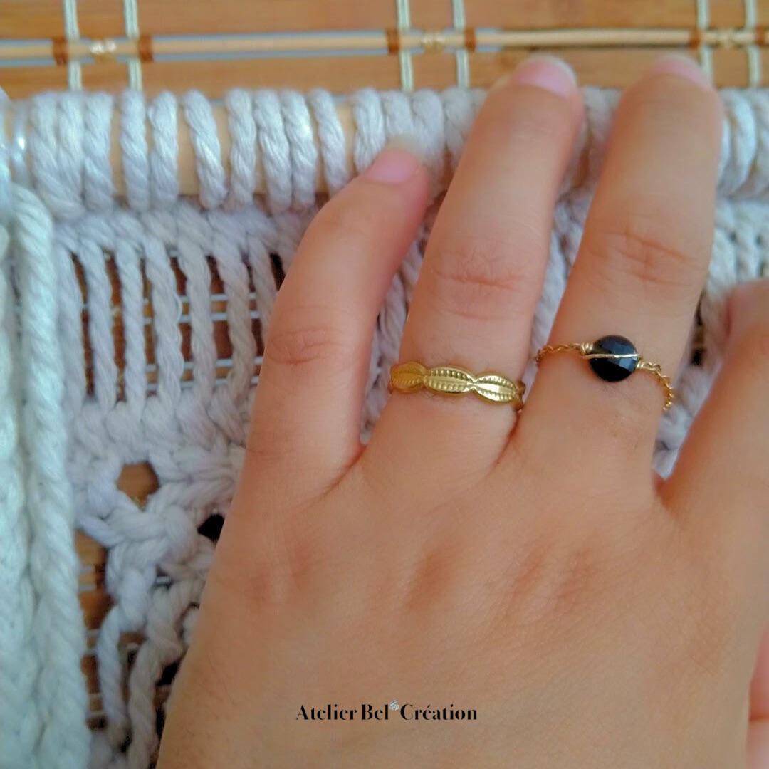 Bague chaînette en Obsidienne dorée « Bahá » - Atelier Bel’Création