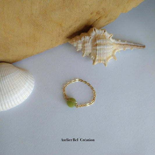 Bague chaînette en pierre de Jade « Baháo » - Atelier Bel’Création