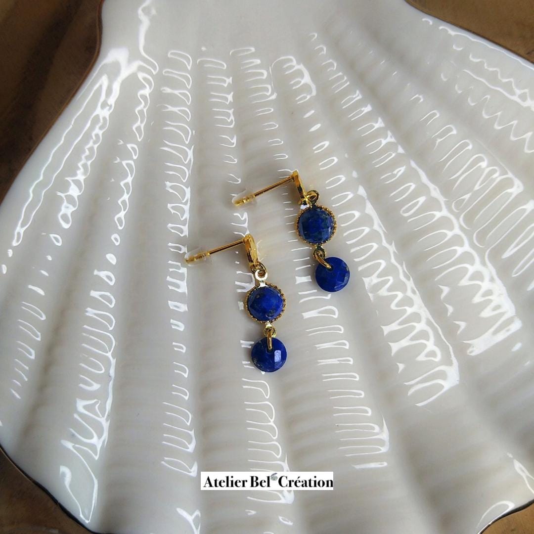 Lapis lazuli stone Earrings | golden stainless steel, mono earring, dangling earring, mini creole earrings, earrings stud
