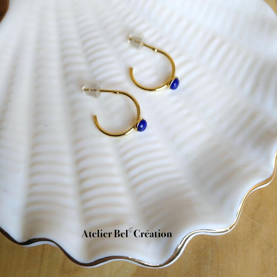 Lapis lazuli stone Earrings | golden stainless steel, mono earring, dangling earring, mini creole earrings, earrings stud
