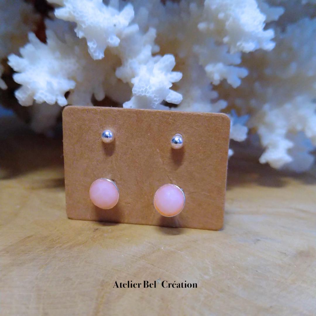 Opal stone Earrings | brass gilded, mono earring, ear jacket, earrings stud, pink Opal
