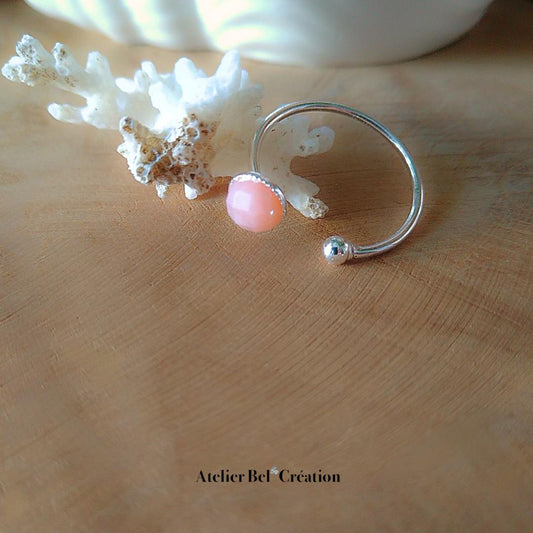 Open Ring Opal gemstone, silver plated brass