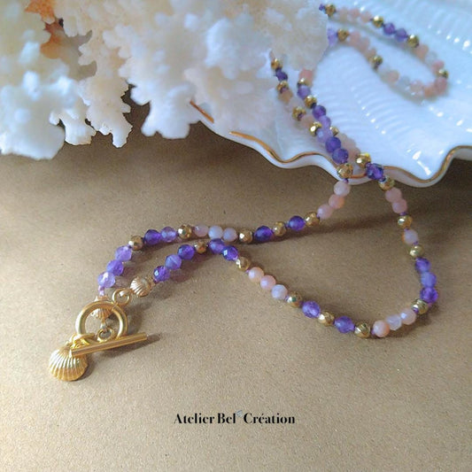 Amethyst necklaces | Natural stone, charms necklace, heishi necklace, sun pendant