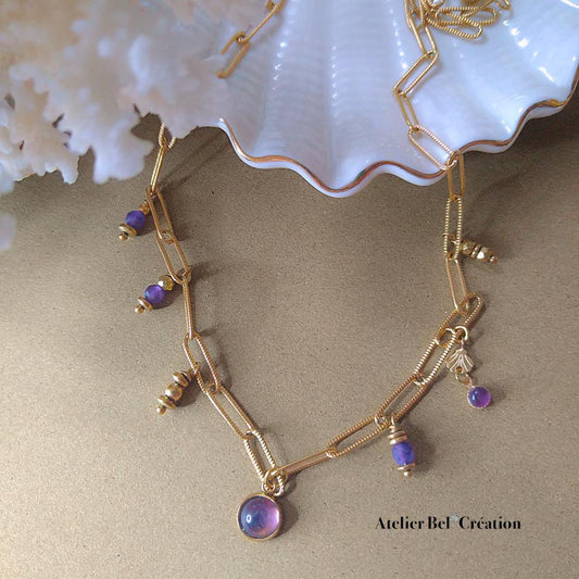 Amethyst necklaces | Natural stone, charms necklace, heishi necklace, sun pendant