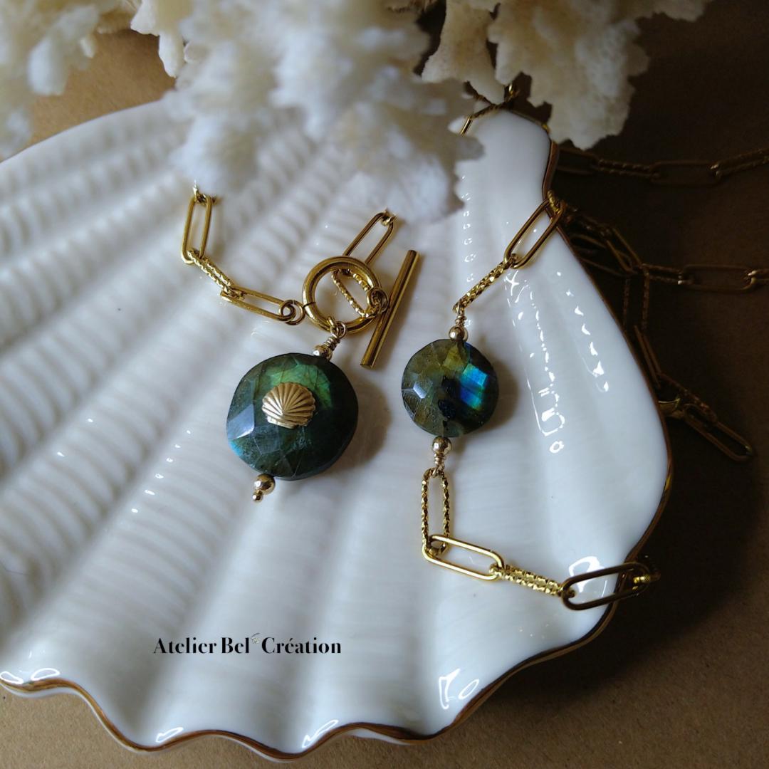 Parure collier et bracelet labradorite pierre naturelle protection énergétique acier inoxydable doré style bohème bijou femme cadeau