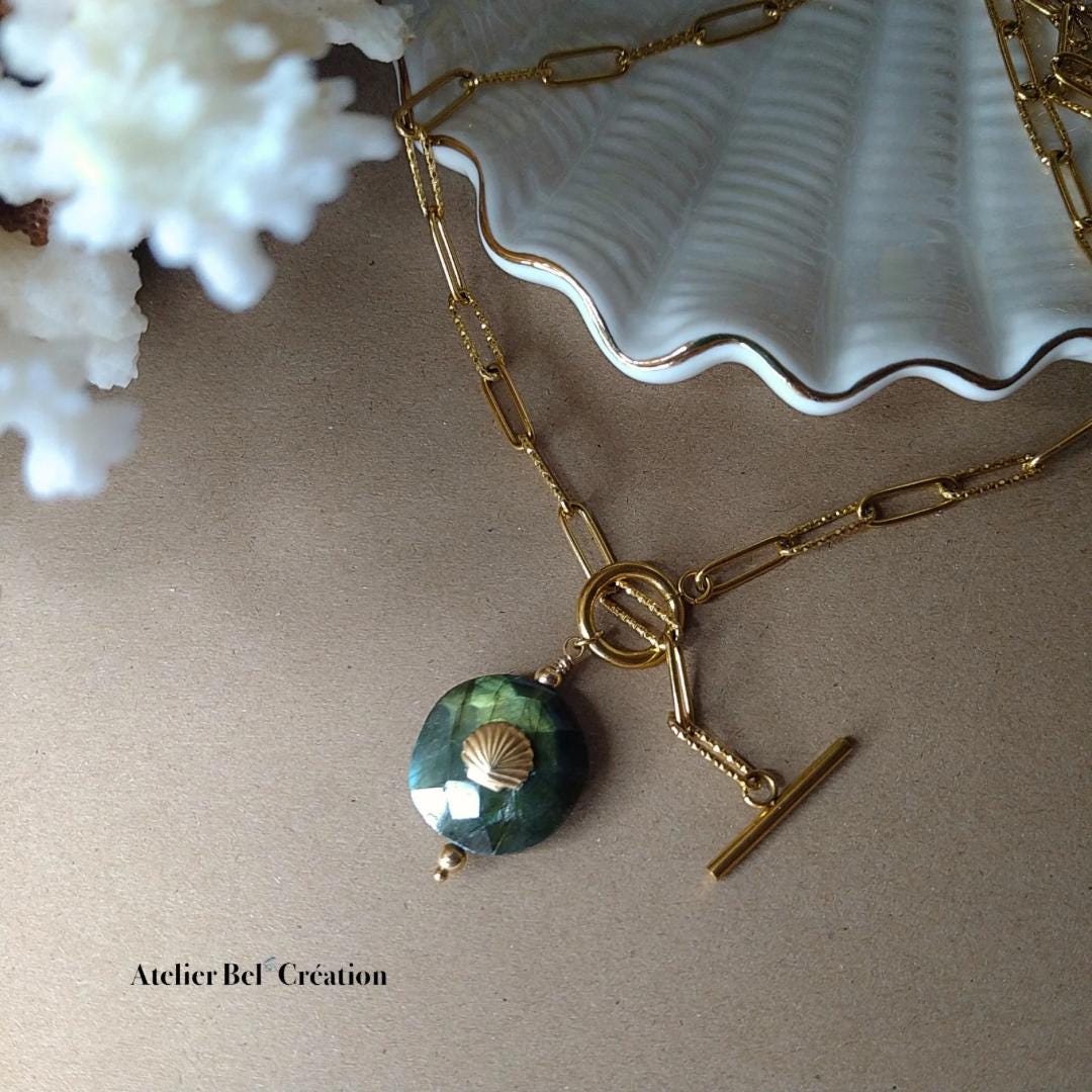Parure collier et bracelet labradorite pierre naturelle protection énergétique acier inoxydable doré style bohème bijou femme cadeau