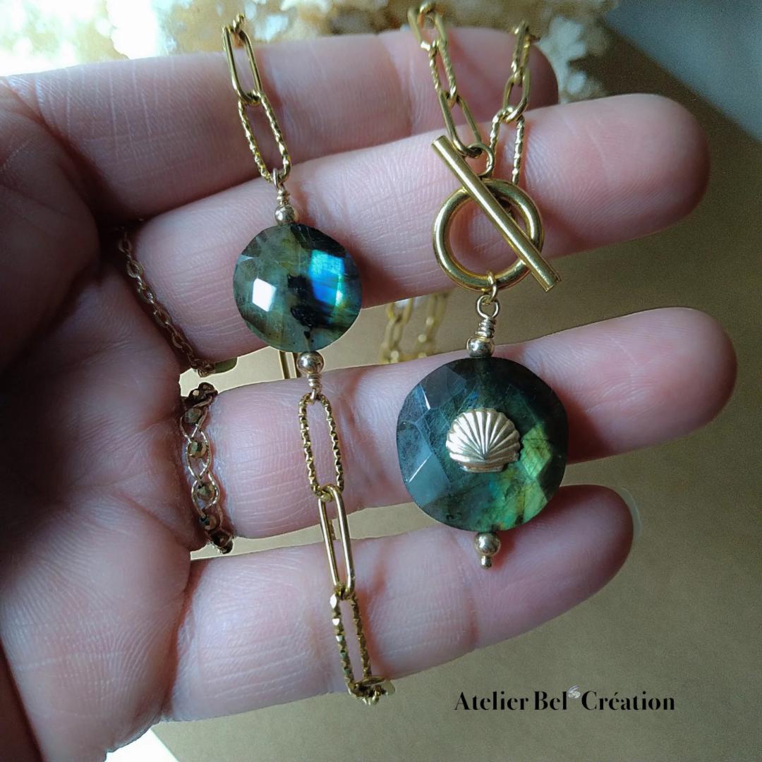 Parure collier et bracelet labradorite pierre naturelle protection énergétique acier inoxydable doré style bohème bijou femme cadeau
