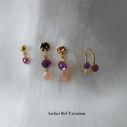 Amethyst stone Earrings | golden stainless steel, mono earring, dangling earring, hoop earrings, earrings studs