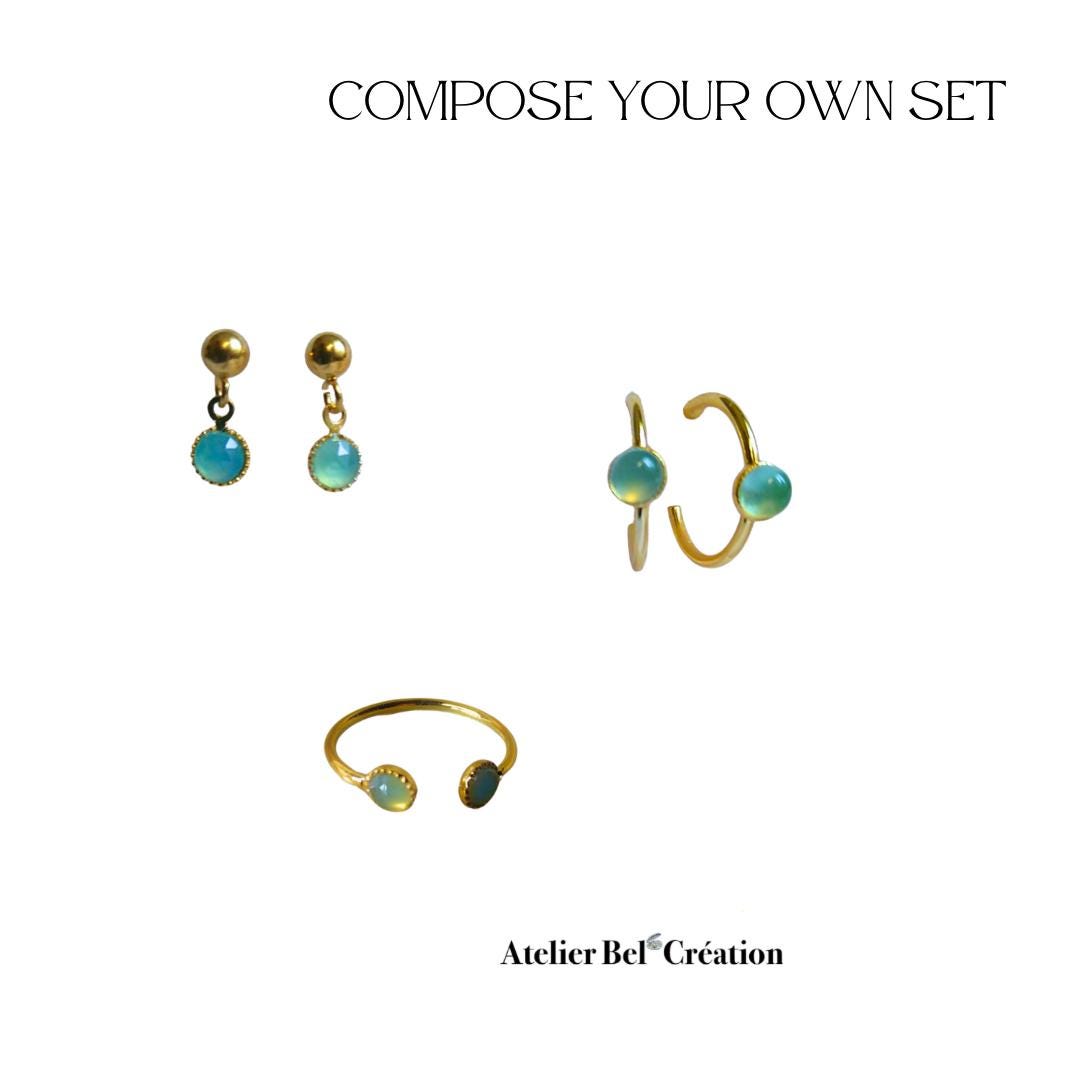 Disconnected Ring, open ring, blue chalcedony gemstone, gold plated ring