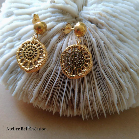Shell Round earrings, stud earrings, stainless steel, hoop earrings