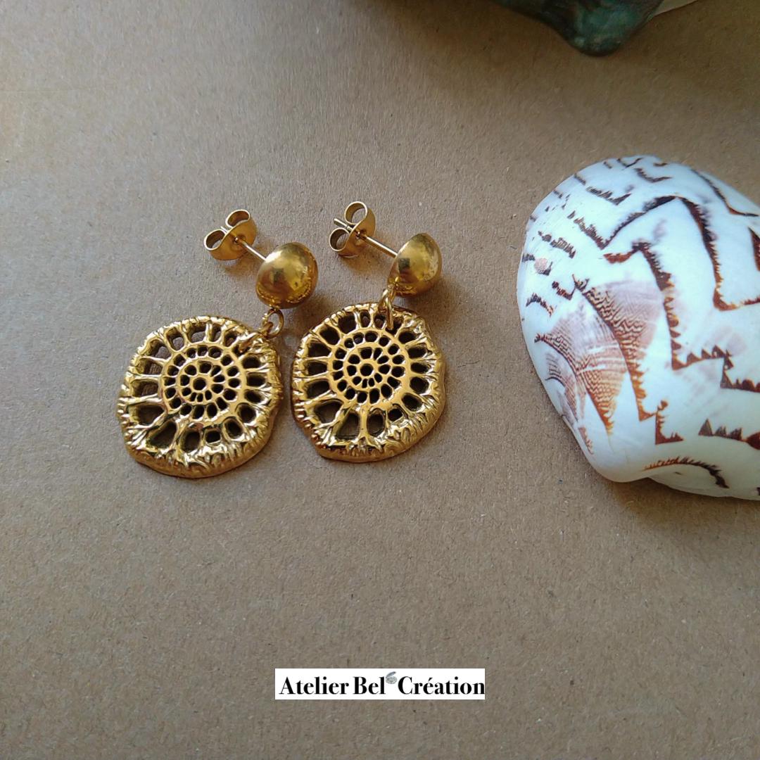 Shell Round earrings, stud earrings, stainless steel, hoop earrings
