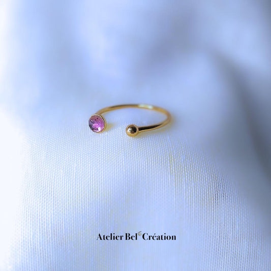 Disconnected Ring, open ring, Amethyst gemstone, gold plated ring