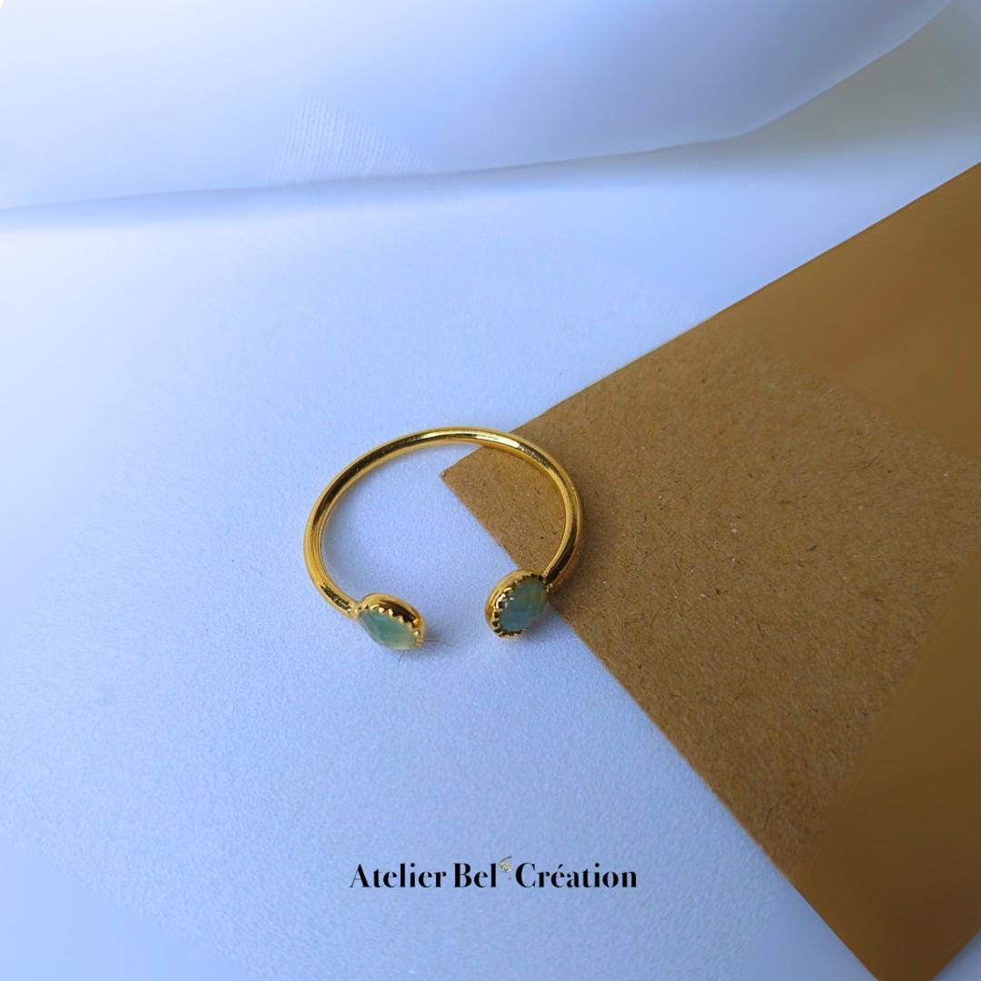 Disconnected Ring, open ring, blue chalcedony gemstone, gold plated ring