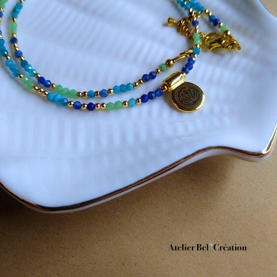 Gemstone Necklaces, Fish, EvilEye pendant, golden stainless steel chain, natural stone, curved stone