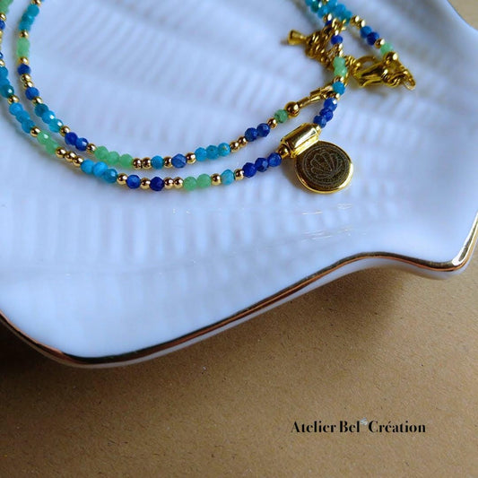Gemstone Necklaces, Fish, EvilEye pendant, golden stainless steel chain, natural stone, curved stone