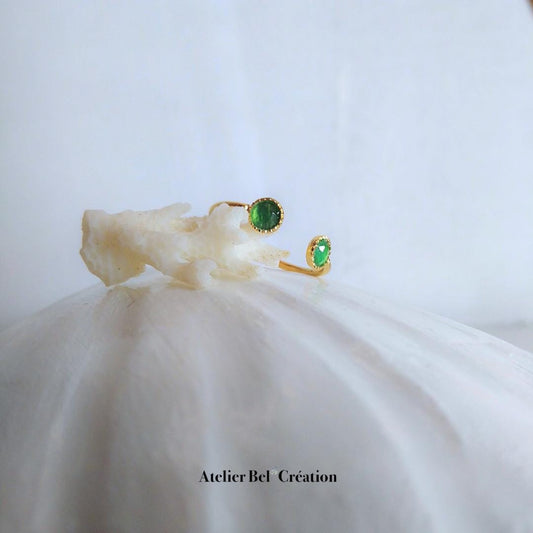 Disconnected Ring, open ring, green onyx gemstone, gold plated ring