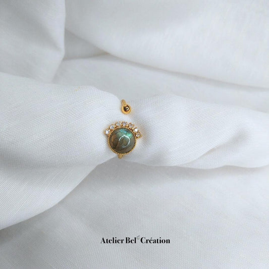 Disconnected Ring, open ring, Labradorite gemstone, gold plated ring