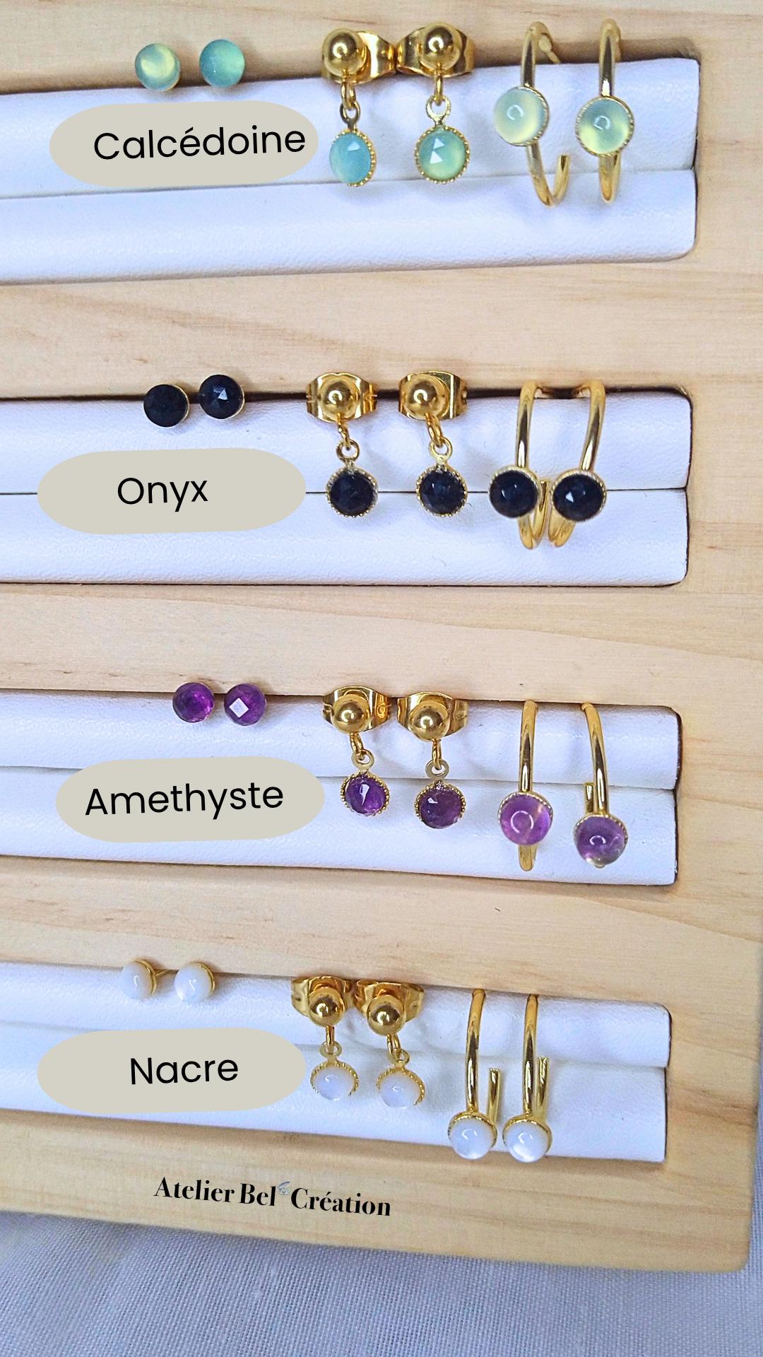 Earring Set | Golden stainless steel, natural stone, minimalist, mono earring, dangling earring, earrings studs, box jewelry set, gift