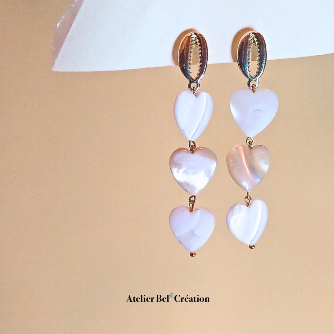 Mother of Pearl drop Earrings, gold earrings, pearl dangle earrings, heart shape earrings, wedding jewelry