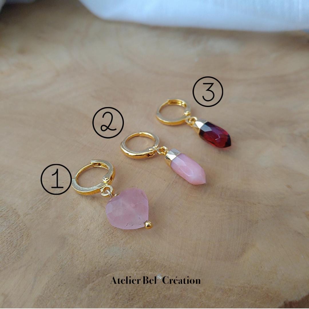 Single Huggie hoop Earring | hoops gold, charm earring, heart,. tiny dainty small hoop, minimalist earring, Rose Quartz, Opal, Grenat