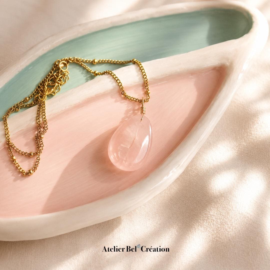 Cowrie shell necklace rose quartz gold stainless steel short boho chic delicate ocean jewelry gift for her