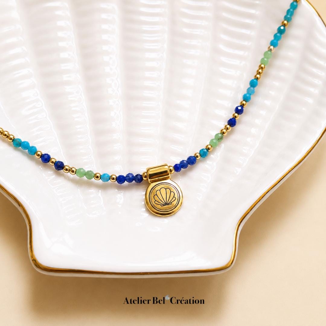 Gemstone Fine Choker necklace Emeraude Kyanite Apatite layering golden Summer Necklace