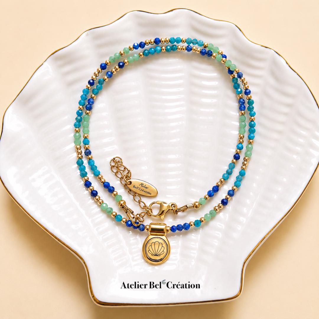 Gemstone Fine Choker necklace Emeraude Kyanite Apatite layering golden Summer Necklace