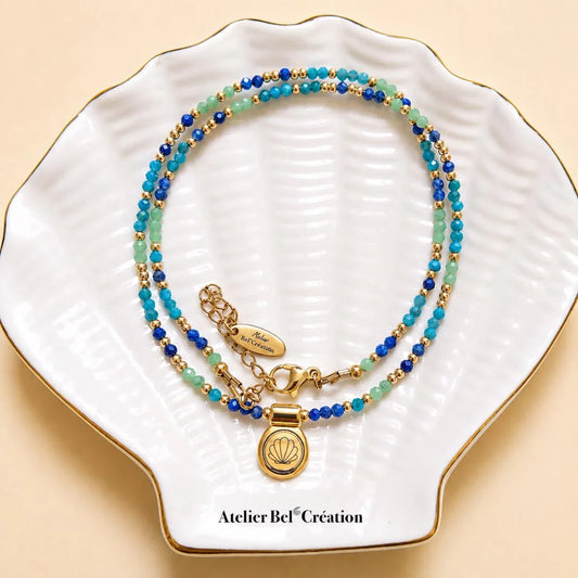 Gemstone Fine Choker necklace Emeraude Kyanite Apatite layering golden Summer Necklace