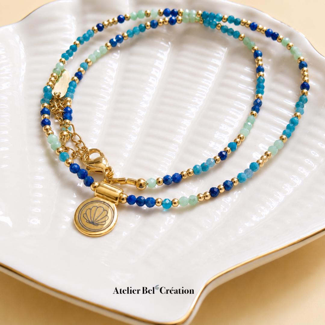 Gemstone Fine Choker necklace Emeraude Kyanite Apatite layering golden Summer Necklace