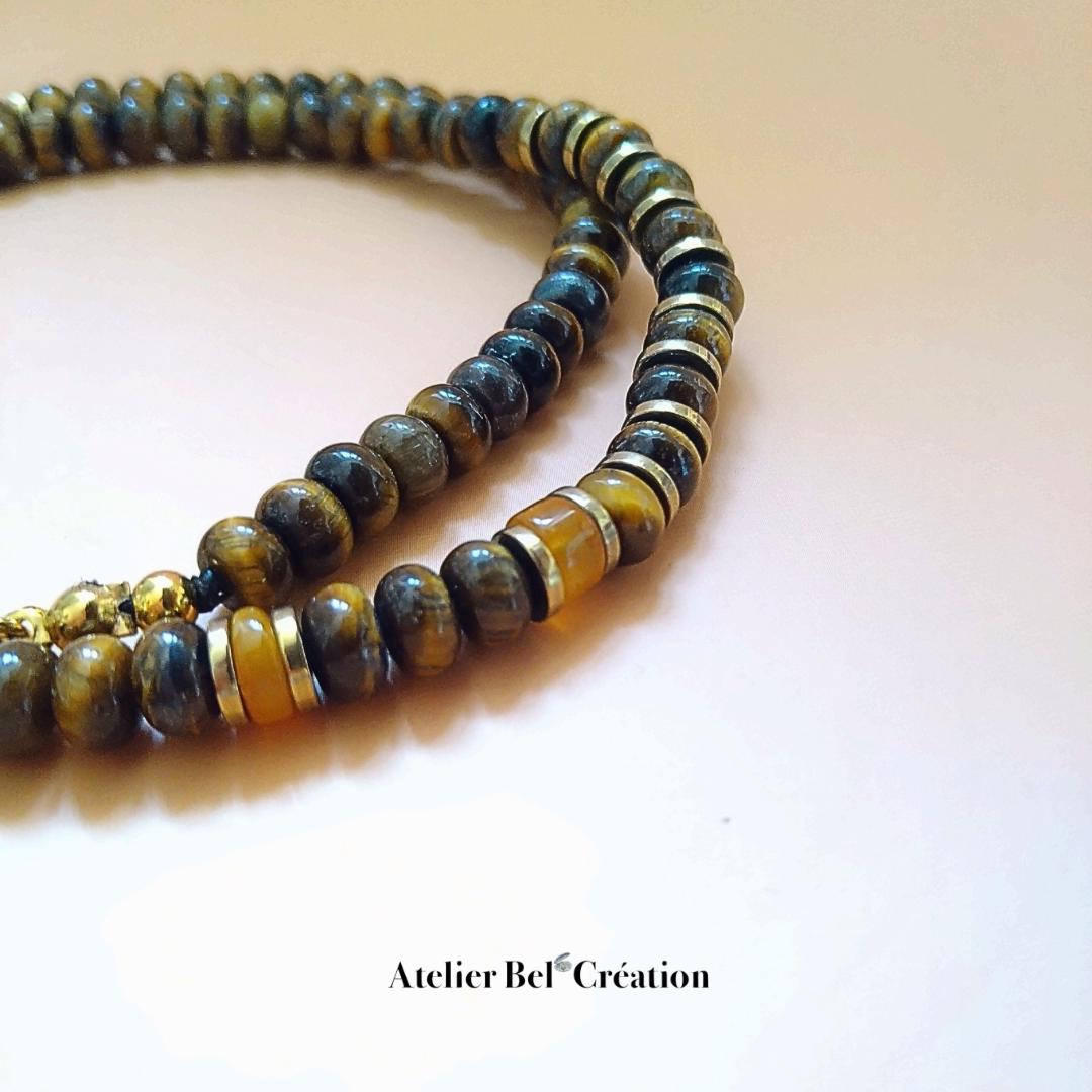 Collier Candy Oeil de tigre Ambre Perles naturelles Pendentif Palmier Bijou élégant Bohème chic protection